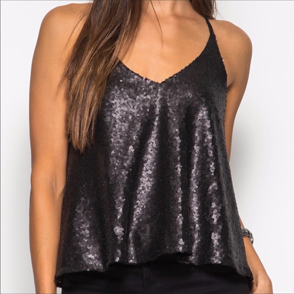 ONLY SMALL AND LARGE LEFT BLACK SEQUENCE TANK TOP